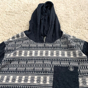 VOLCOM Hooded T-Shirt Mens Small Blue TRUE TO THIS Tee Long Sleeve Pullover